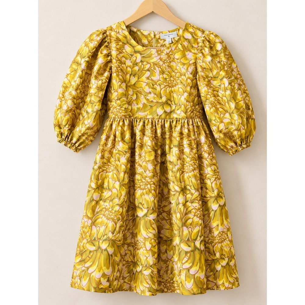 Kika Vargas x Target Mini Babydoll Dress Gold Floral Mum Print Puff Sleeve M